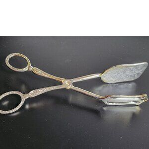 VINTAGE SERVING TONG ORNATE SILVER SP EP ZINC ALLOY By International Silver ~EUC